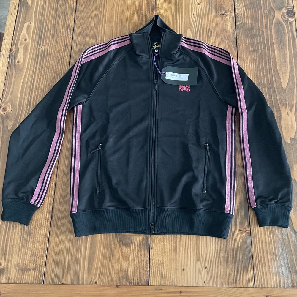 Needles Track Jacket Poly Smooth Black and Pink
